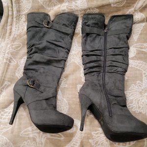 Adi Designs Grey Knee High Heel Boots, Size 8.5